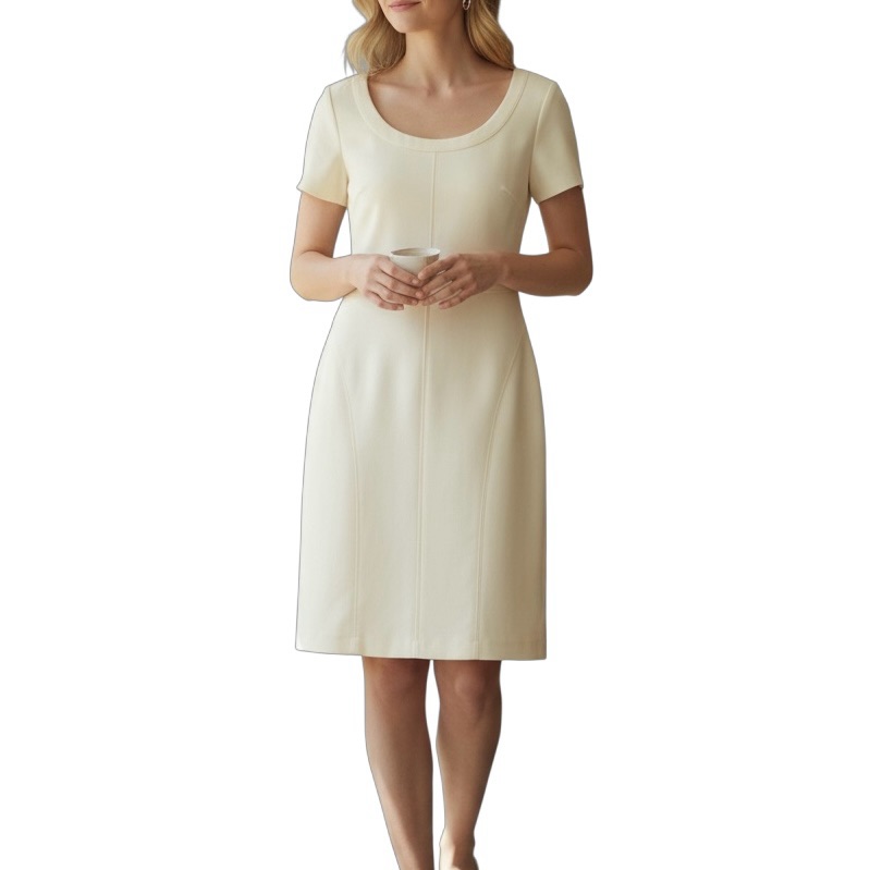 Nwt Halston Heritage Ivory Classic Sheath Dress - 10 - Short Sleeve Knee Length